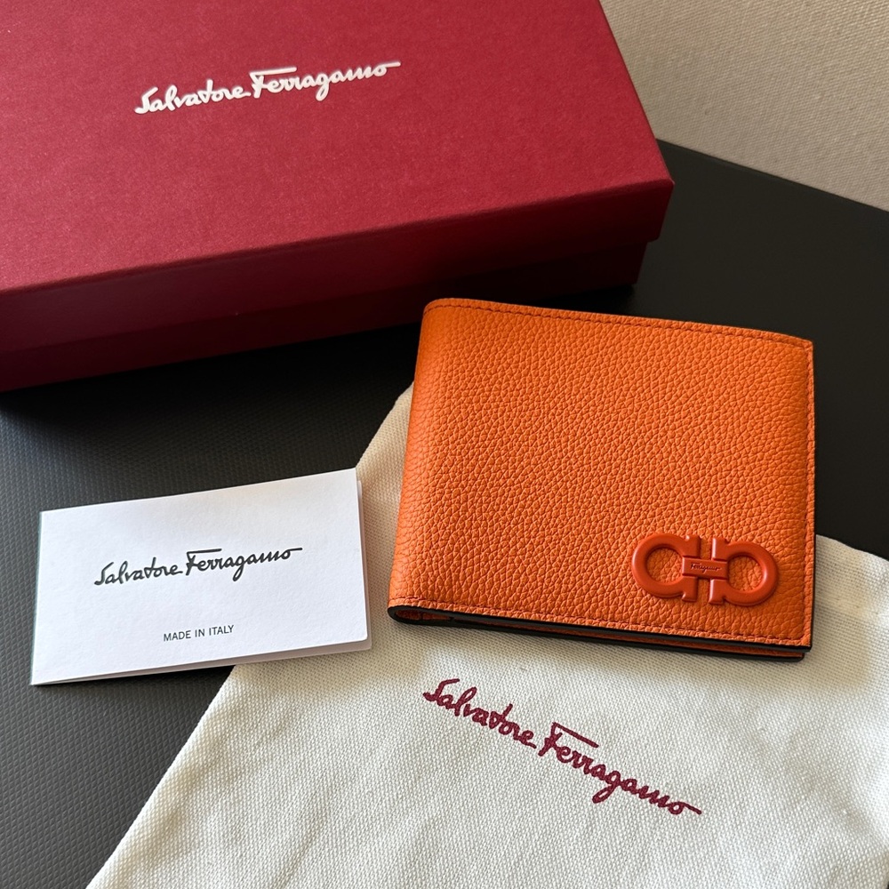 Salvatore Ferragamo Orange Leather Bifold Wallet